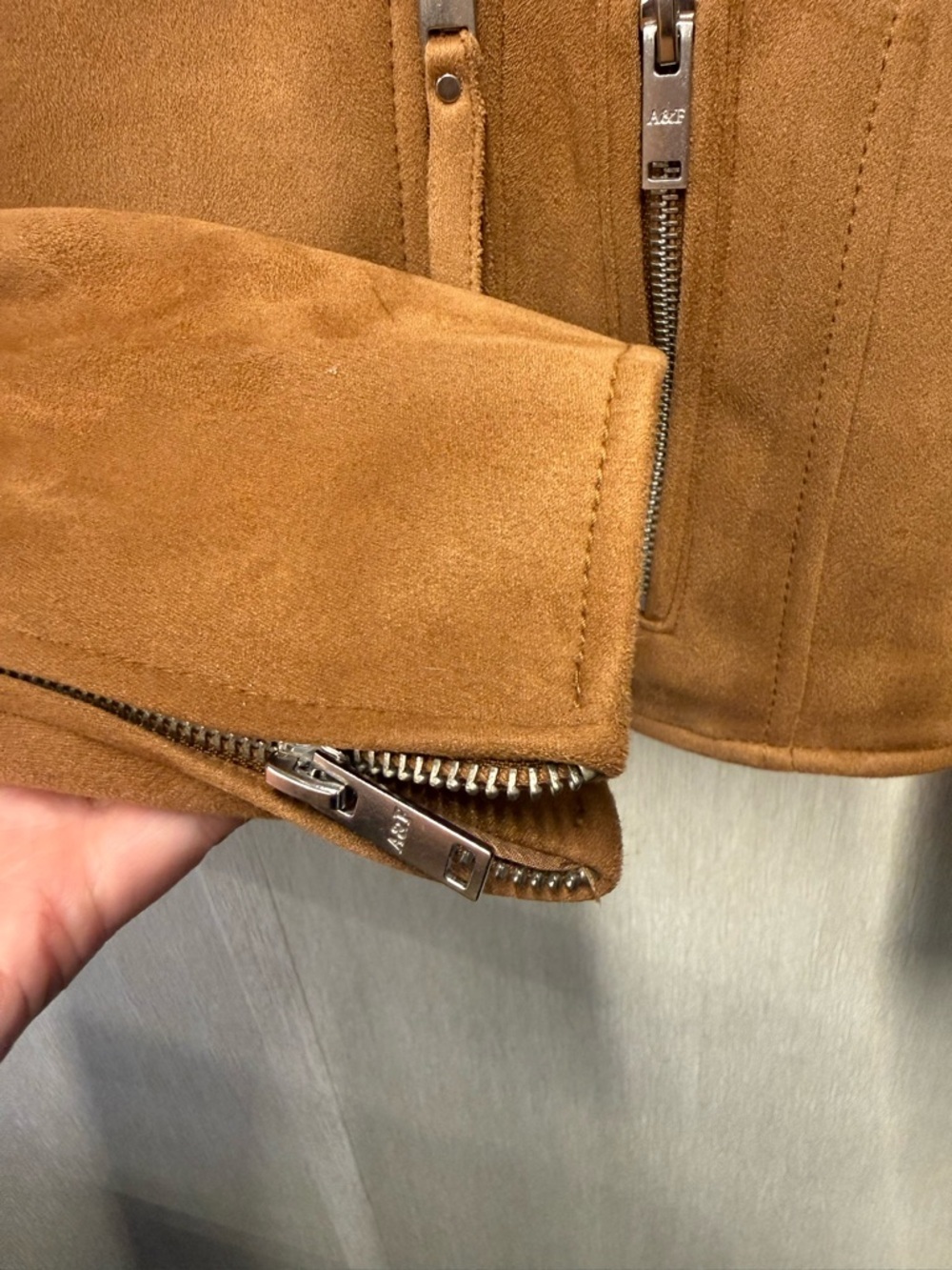 Abercrombie & Fitch Faux Leather Moto Jacket Camel Brown, Size Small - Picture 6 of 10